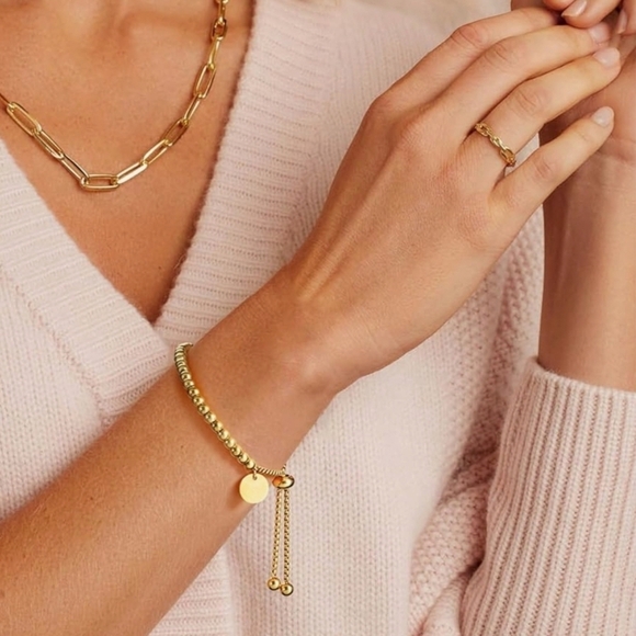 🆕️18K Gold Plated Adjustable Beaded Bracelet 🌟 Stainless Steel Charm Jewelry - Picture 4 of 12